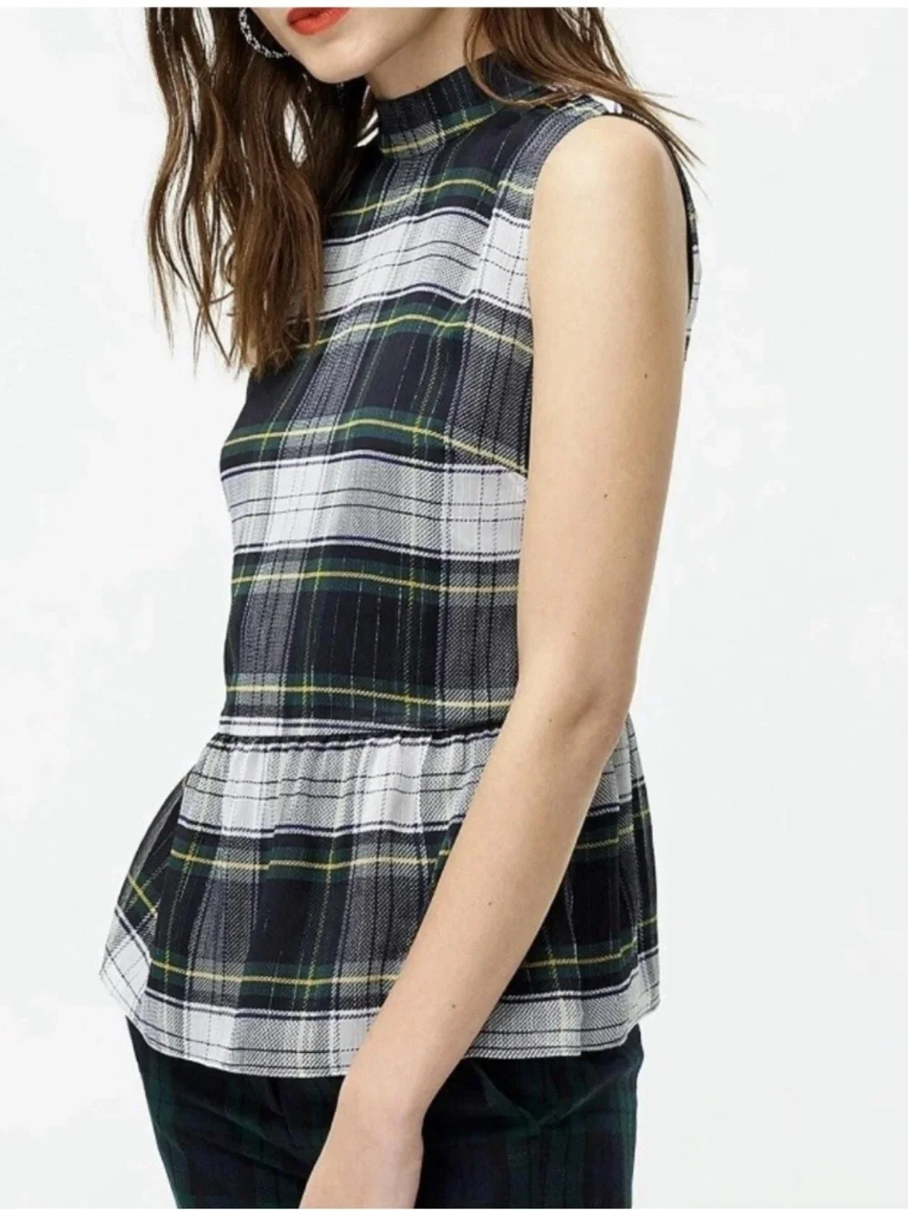 J.Crew Gilded Highland Tartan Peplum Top Plaid Sleeveless NWT Size Small